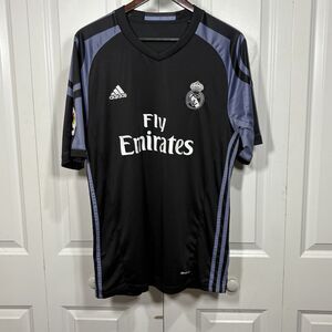 Adidas Real Madrid Ronaldo Jersey Mens L Soccer Black Fly Emirates La Liga Iconi